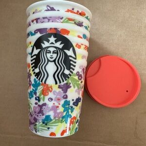 Starbucks 2016 Colorful Spring Floral Ceramic Travel Mug with Lid.
